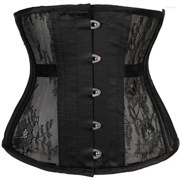 Bustiers korseler underbust corset seksi steampunk büstiyer gotik 10 çelik kemikli siyah dantel iç çamaşırı çiçek