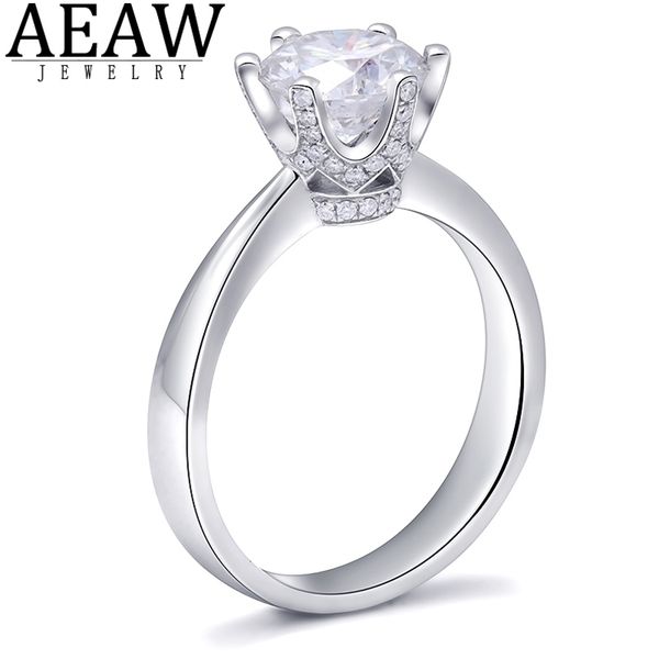 Anéis de casamento solitários 20 quilates 80mm D cor redonda corte brilhante noivado real 14k ouro branco cerfiticado para mulheres 220829