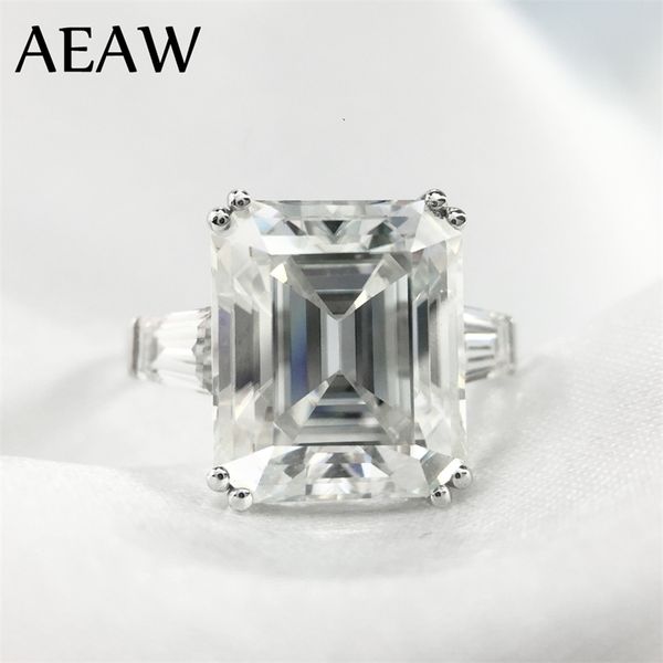 Anel Solitaire Anéis de Casamento 5 CT 9x11mm DF Grau Emerald Cut Noivado Lab Diamond Baguette Anel Genuíno 14K 585 Ouro Branco 220829