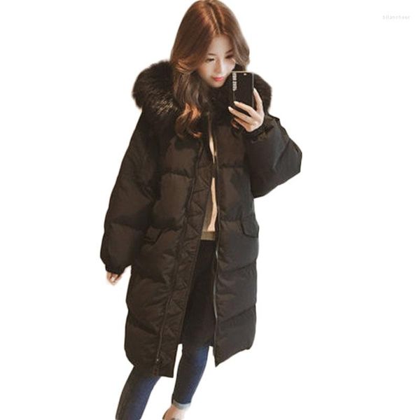 Trench feminina casacos mulheres longas inverno quente 2022 Chegada coreana roupas de moda de moda casaco de casaco com chapéu