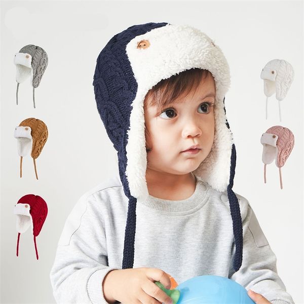 Caps chapéus de inverno Baby Bomber Hat algodão Kids Kids Beanie para meninos e meninas com lã de lã para crianças 220830