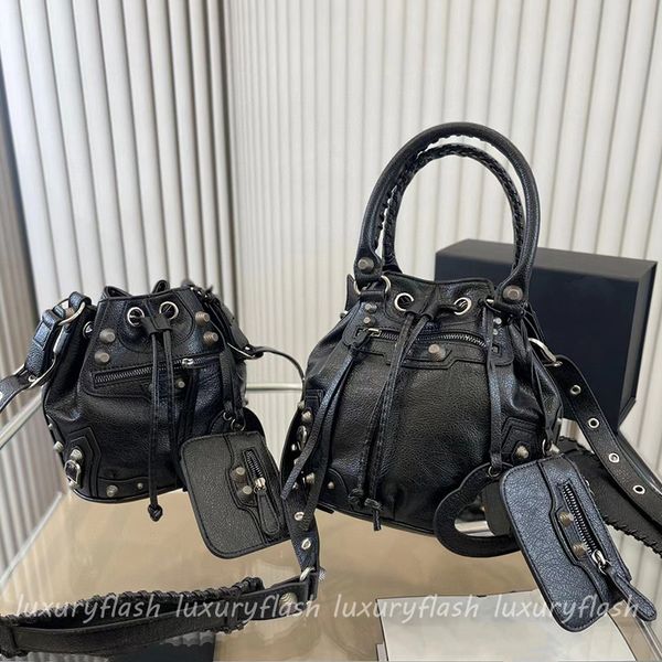 Frauen Eimer Tasche Umhängetaschen Designer Motorrad Geldbörsen Mode Damen Schulter Handtasche Kordelzug Verschluss Spiegel Einkaufstasche