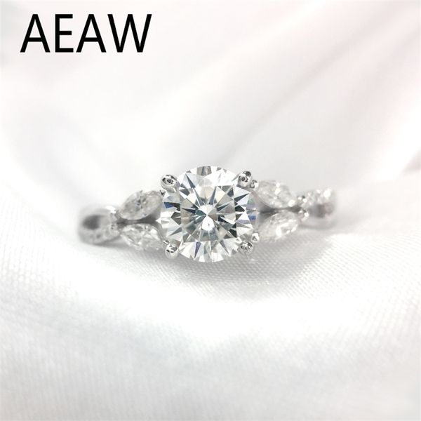 Solitário Anel Anéis de Casamento 1 CT 65mm D Cor Rodada Corte Noivado Diamante Duplo Halo Genuíno 18k Ouro Branco 220829