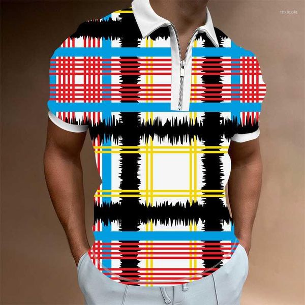 Herren Polos Herren Sommer Golf Shirts Personalisierte Plaid Print Revers Halbreißverschluss Kurzarm T-Shirts Sportswear Casual Plus Size