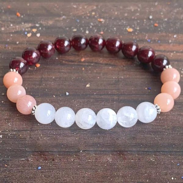 Mg1611 cordão feminino natural granada sunstone moonstone pulseira vata dosha pedra preciosa mala ayurvédica equilíbrio cura yoga pulseira