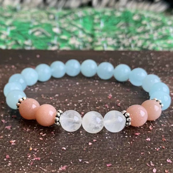 MG1590 SURD SUNSTONE LONStone e Aquamarine Wrist Mala Divine Feminin Yoga Bracelet Goddess Energy Gift