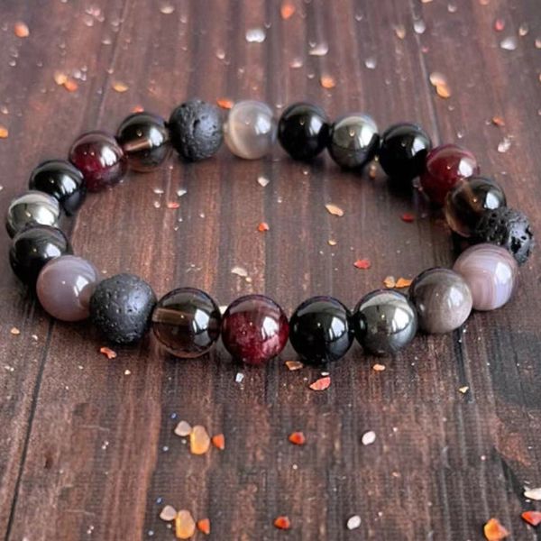 MG1629 STRAND NOVO PROJETO CHAKRA DE CHAKRA DE CHAKRA MALA BOTSWANA AGATE LAVA PARA PULHERELA HEMATITE GARNET GARNET Black Turmaline Energy Bracelet