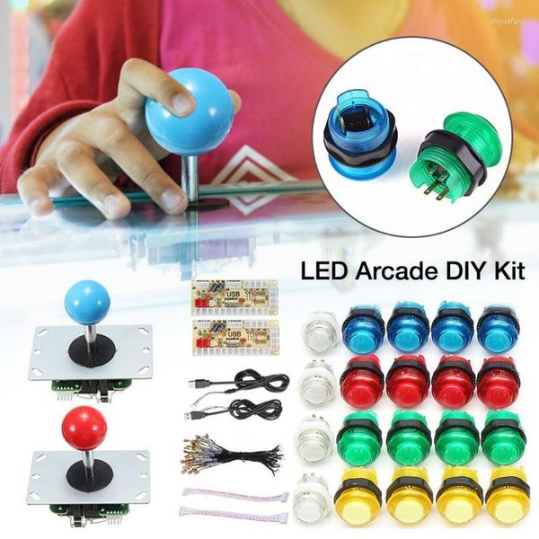 Gamecontroller 2-Spieler DIY Arcade Joystick Kit LED mit 20 Tasten und 2 Joysticks USB-Encoder