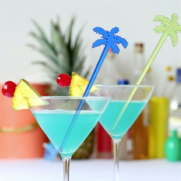 Strumenti da bar 50pcs Plastica Night-club Drink/wine Decor Coconut Tree Cocktail Swizzle Sticks Drink Stirrer Coffee Muddler Puddler 20220831 E3