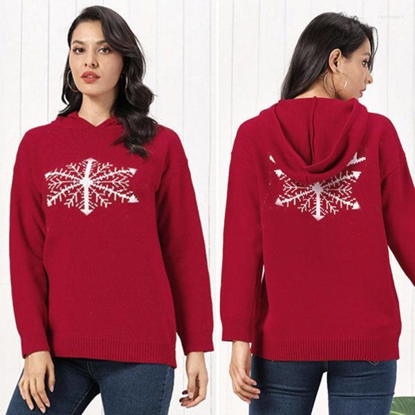 Damenpullover Damen Weihnachtsschneeflocke Kapuzenpullover Damen Winter Warm Langarm Lose Stricken Pull Tops