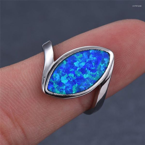 Anéis de casamento masculino feminino branco azul opala geométrica grande engajamento de pedra clássica cor de prata para homens jóias de homens