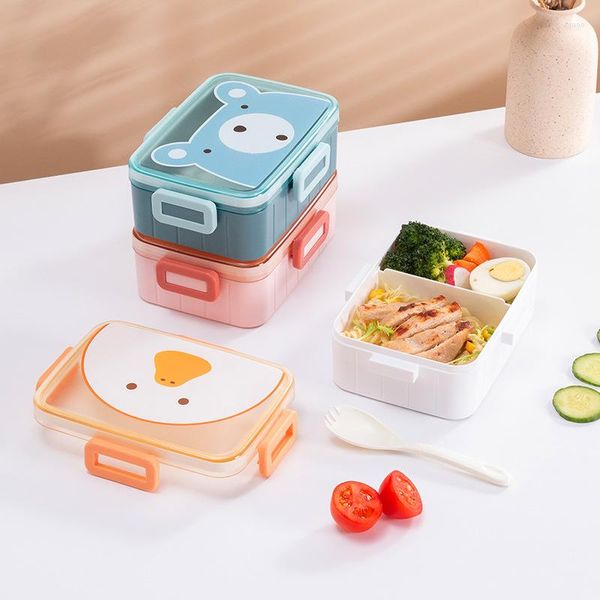 Geschirr-Sets Kawaii tragbare Lunchbox für Mädchen Schule Kinder Kunststoff Picknick süße Bento Lunchbox mit Fächern Aufbewahrungsbehältern