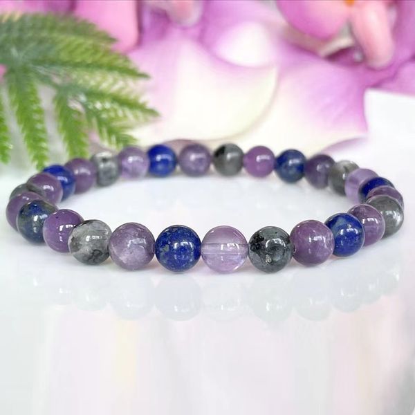 MG1545 Strand New Design Bracciale Chakra Terzo Occhio 6 MM Ametista Lepidolite Labradorite Lapislazzuli Mix Cristalli Bracciale Gemstome