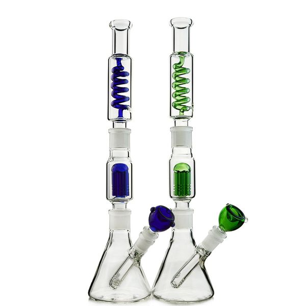 Freezable 6 Arms Tree Perc Hookahs High Big Build Beaker Bongs Green Blue Cindenser Coil Dab Rigs 18mm Joint Heady Glaa Wasserpfeifen mit diffusem Downstem