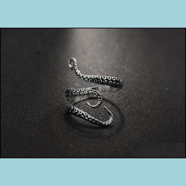 Anel de aço inoxidável de anéis de banda para homens homens lulas marítimas Octopus aberto entrega de titânio ajustável 2021 jóias vipjewel dhx9m