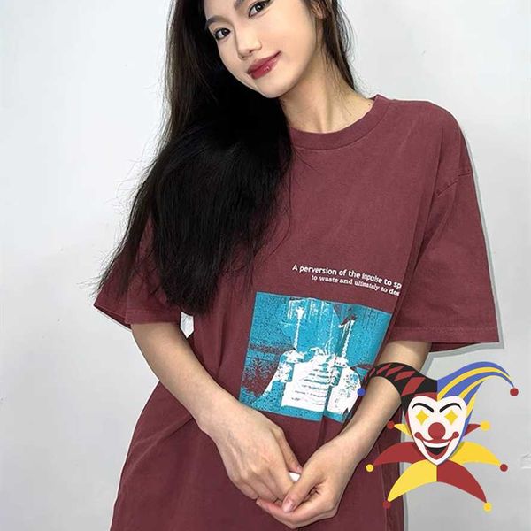 Erkek tişörtleri yıkanmış batik bordo cav boş t shirt erkekler kadınlar en kaliteli cavempt c.e t-shirt üstleri tee t221202