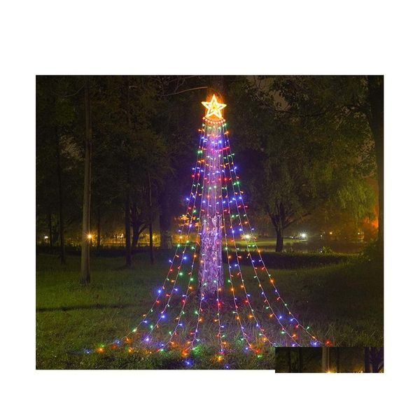 Stringhe Led Led Stella a cinque punte Cascata String Light Lampada da giardino per esterni Festa di casa Decorazione natalizia Luci sospese Drop Deli Dh9Nc