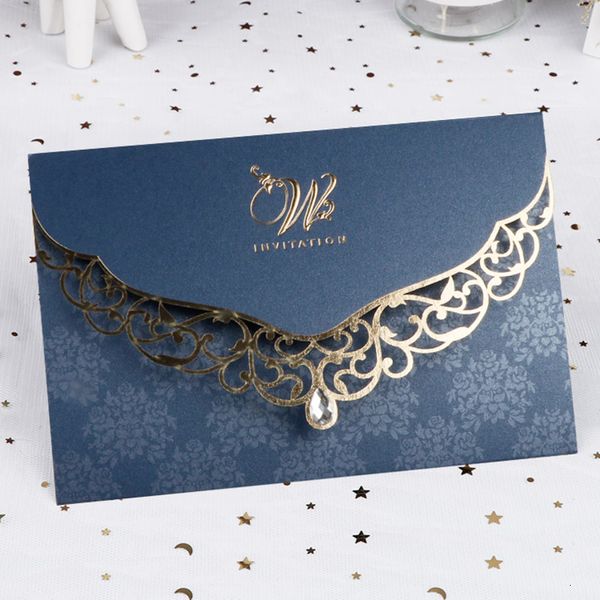 Outros suprimentos de festa de evento 50 pcs elegante corte a laser cartão de convite de casamento saudação com diamante decoração personalizada 221201
