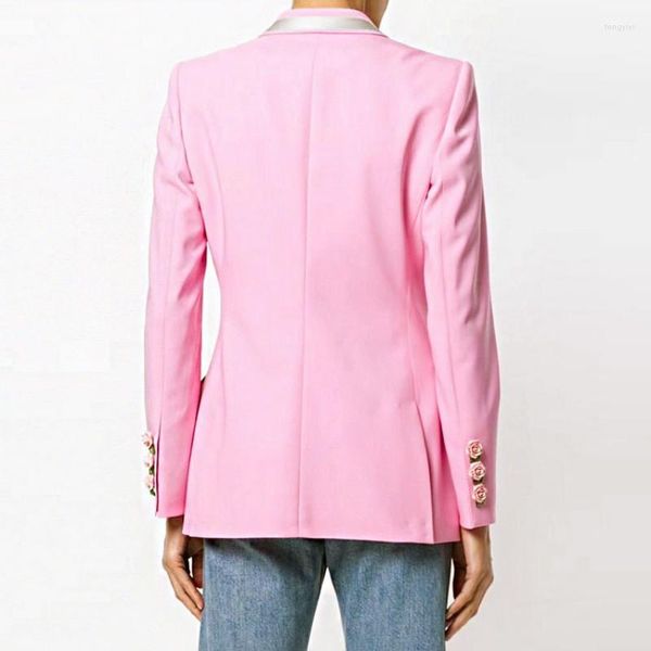Damenanzüge Frühling Frauen Jacke Designer Rose Blume Single Button Rosa Slim Blazer Mantel Streetwear Büro Dame Bedrucktes Futter S-2XL