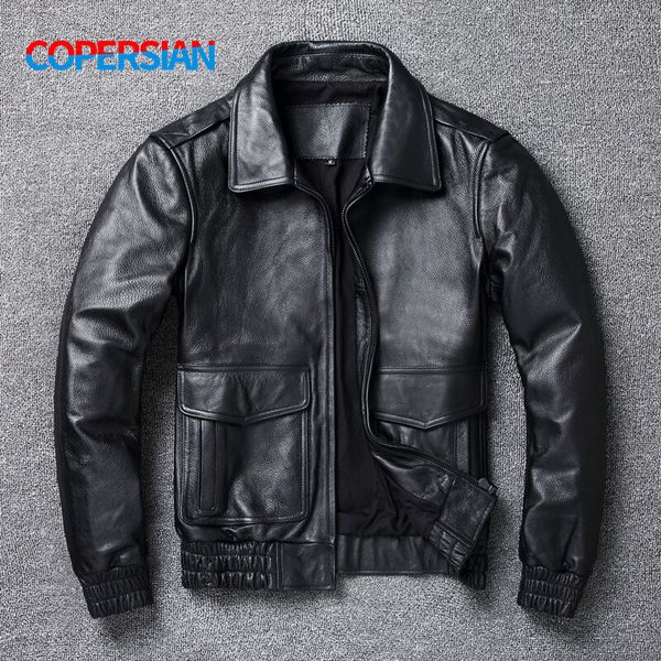 Herren Leder Faux COPERSIAN Plus Größe 8XL Winter Jacke Männer Klassische A2 Rindsleder Mantel Echte Qualität 221130