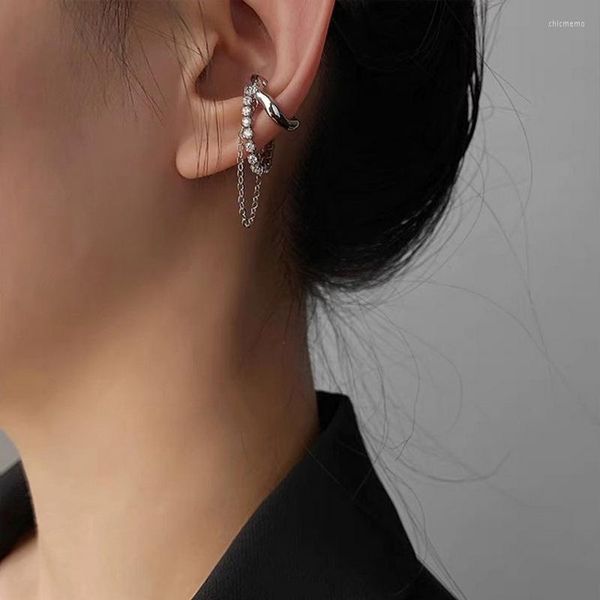 Backs Earrings 2022 Vintage Gold Silver Color Crystal Chain Tassel Clip For Women Korean Elegant Cute Ear Cuff Earring Jewelry