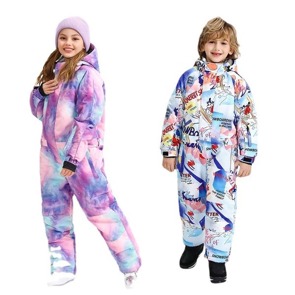 Terno de esqui crianças Snowsuit infantil Macacões macacões Macacões à prova d'água Girls de snowboard de snowboard Roupos de neve 30 221130