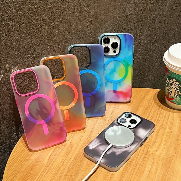 Casos de telefone magnéticos magsafe iPhone 14 12 13 Pro Max 14Plus 11 12 Propro Caixa de telefone de dupla face do IMD de cor arco-íris de cor arco-íris