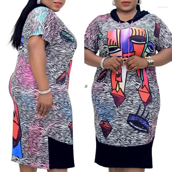 Vestidos étnicos vestidos africanos para mulheres vetar femme 2022 Summer Cartoon Print Shert Dress Clothes Africa Fashion Lady