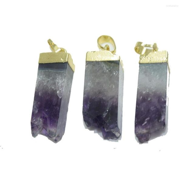 Подвесные ожерелья сырые натуральные аметисты Druzy Femme 2022 Purple прямоугольник с длинной золотой каплей Geode Geode Crystal Quartz Женщины