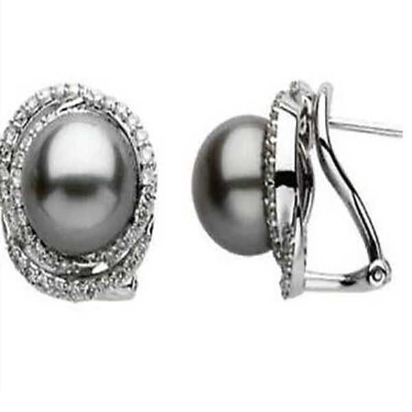 Genuine Noble charming pair 10-11mm south sea gray pearl earring