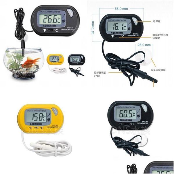 Strumenti di temperatura Strumenti di temperatura Mini Lcd Termometro digitale per acquario Strumento per acquario per acquario Nero Giallo Con cavo S Dhckq