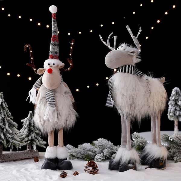 Decora￧￵es de Natal Grande Doll Standing Doll Papai Noel Elk With Lights Ornament for Home Merry Navidad Gifts Ano 221201