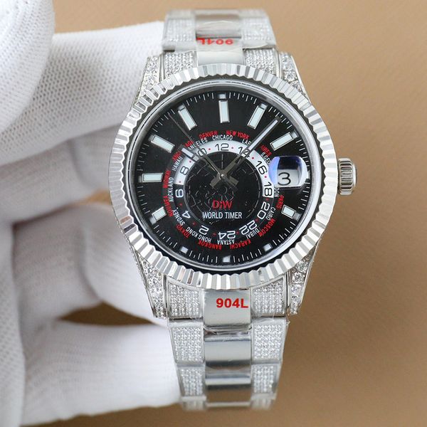 Diamond Watch Erkekler Lüks İzle 42mm Otomatik Mekanik 9001 Hareket Safir Cam Elmas Bilezik Su Geçirmez Tarih /Ay Ekran Yüksek Kaliteli Saatler