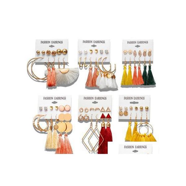 Dangle Chandelier Colorf Brincos longos Fringe Dangle Set for Women Party Jewelry Fan Tassel Earings Fashion Tread Ladies Charm Pen Dhehb