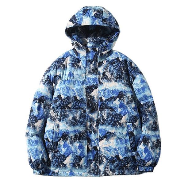 Erkekler Down Parkas Kış Sıcak Pamuklu Yastıklı Ceket Erkekler Giysileri Kar Dağ Baskılı Kapşonlu Ceket Moda Kore Nedensel Dış Giyim Erkek 3xl 221130