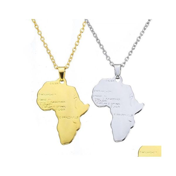 Colares pendentes Hiphop Gold Gold Gold Africa Colar Map Map Metal Leay Lettering Pingente Chain Link Chain for Women Jewelry P DH5HA