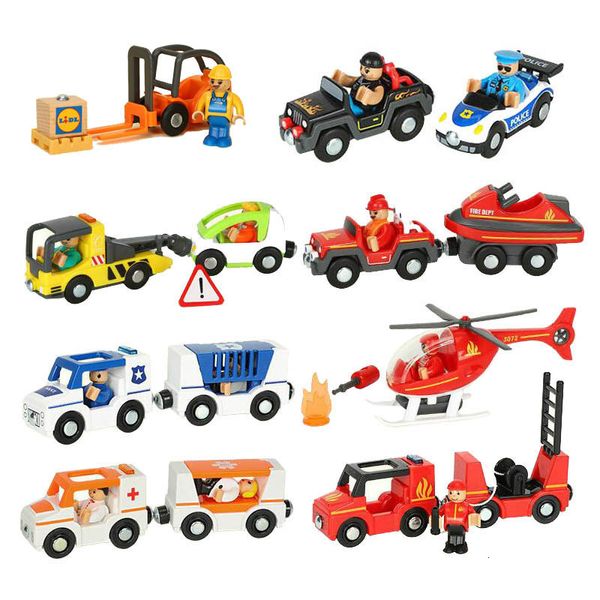 Diecast Model Car Wooden Track Accessories Fire Truck Magnetic Train Ambulance Fit for Railway 221201