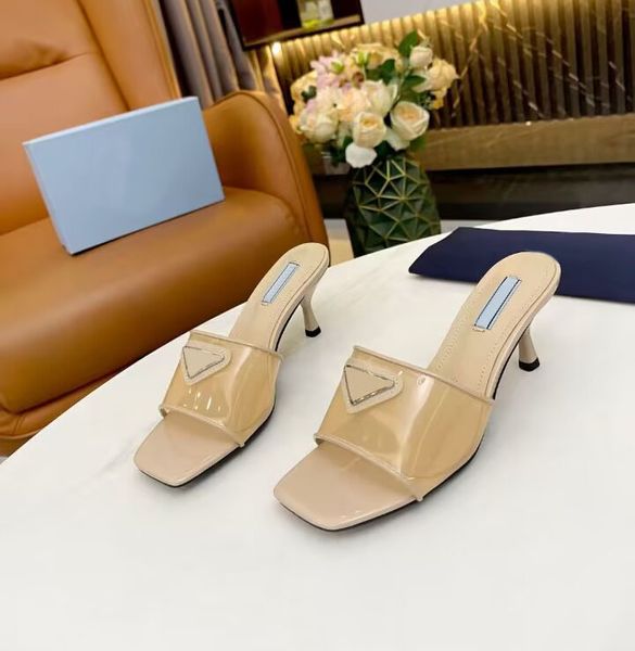 Женские слайд-тапочки прозрачные кожаные сандалии на высоком каблуке из ПВХ.
