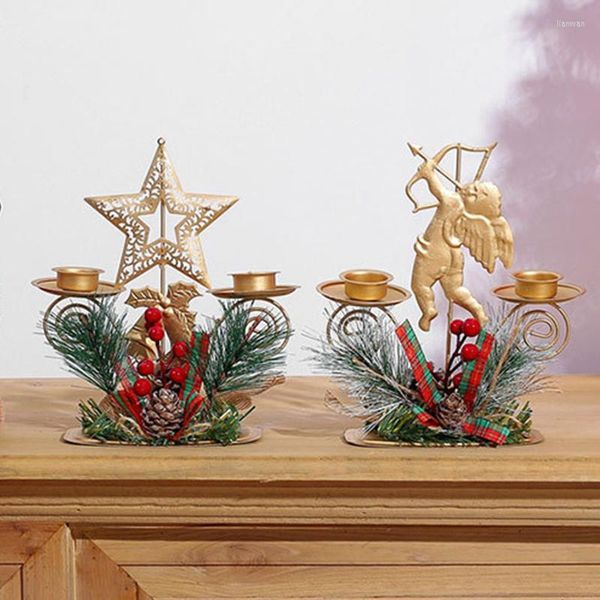 Kerzenhalter Weihnachten Schneeflocke Dekorationen für Zuhause Neuheiten Goldener Kerzenständer Eisen Handwerk Halter Tisch Ornamente Jahr arrangieren