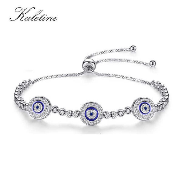 Cadeia de bracelete Mulheres do mal, Lucky Hamsa Genuine 925 Sterling Silver Men Luxury redondo olhos azuis cz tênis de cristal kltb014