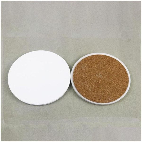 Mats Pads Alta bianchezza Ceramica Sottobicchiere Tondo Sublimazione Tovaglietta vuota Bevande Caffè Succo di frutta Pad Decorazioni per la tavola Acces Dhgarden Dhn3Y