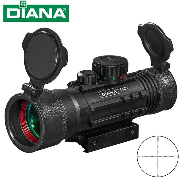 Diana 4x33 для прицела 11/20 мм для орбитальной охотничьей винтовки Красная и зеленая точка Тактическое оптическое поперечное зеркало с рельсами голографично