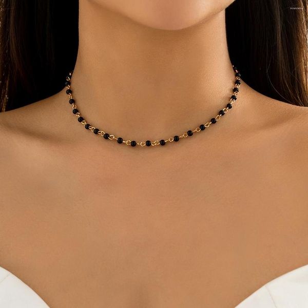 Girocollo IngeSight.Z Collana a catena con perline di cristallo nero di lusso per le donne Regali fatti a mano con collare a maglie con ciondoli