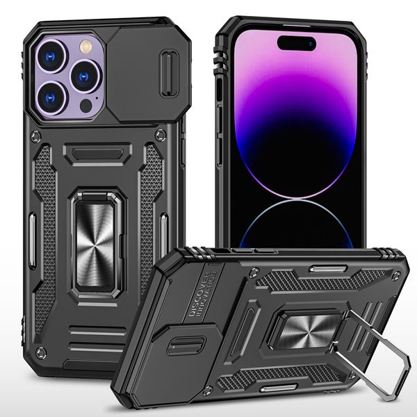 Casos de armadura à prova de choque Kickstand Slide Tampe Capa de Bumpas resistentes a impactos para iPhone 14 Pro Max 6.7 14 Plus 13 6.1 12 11 XS Max XR SE 7/8 Plus