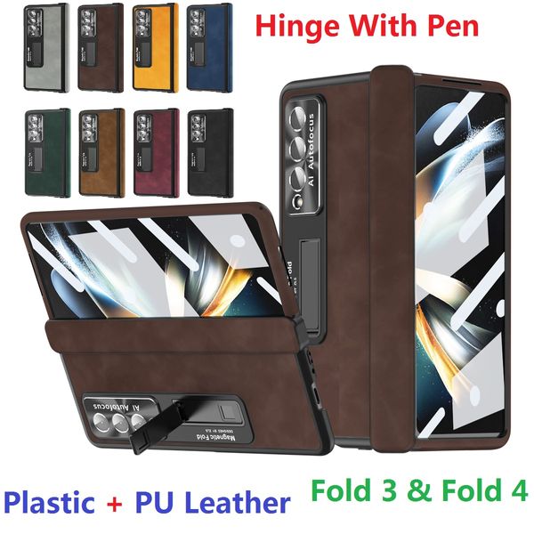 Magnetische Ledertaschen für Samsung Galaxy Z Fold 4 3 Fold3 Hülle Hard Pen Slot Scharnier Schutzhülle Flim Screen Cover