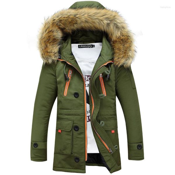 Herren Daunenverdickung Parkas Winterjacke Herren Mäntel Herrenoberbekleidung Plus Size Lässiger langer Baumwollwattierter Kapuzenmantel