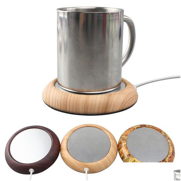 Mats almofadas 6 cores USB Wood Grain Copo Aquecimento de calor Caneca de bebida Mantenha bebida Aquecedor de café Cáfeas de chá de caneca de canecas para Dhgarden dhunv