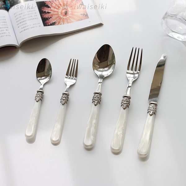 Set di posate Set di posate in argento moderno Compleanni Designer Matrimonio Caffè Cucina Cena Coltello Lusso Dessert Vaisselle Giardino di casa OA50DS