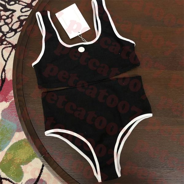 Intimo lavorato a maglia bikini diviso da donna con logo del marchio diamante Costume da bagno da donna a vita alta Costumi da bagno due colori