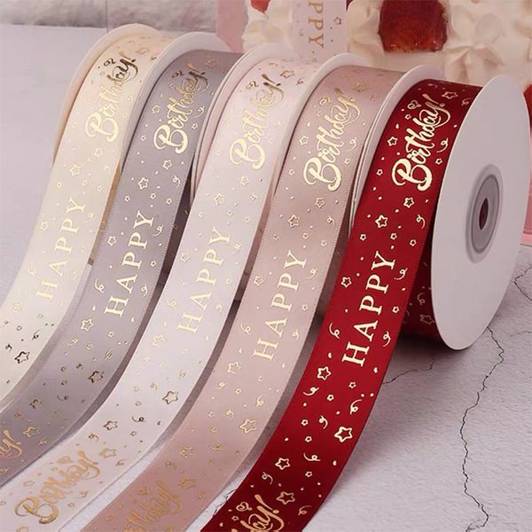 Decorações de Natal de 25 mm de aniversário Fita de acetina Feliz aniversário Impresso para aniversário GiftCake Bow Artesanato Acessórios artesanais de presente Ribbon 221201